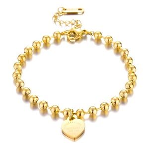 Gold Beaded Bracelet with Heart Charm – 18K Plated Stainless Steel